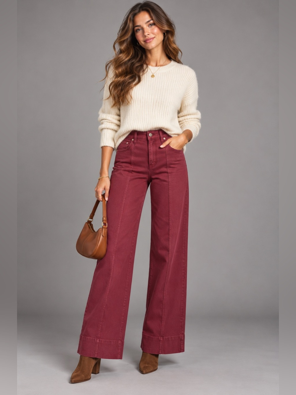 Risen Deep Berry Wide-Leg Jeans with Tummy Control